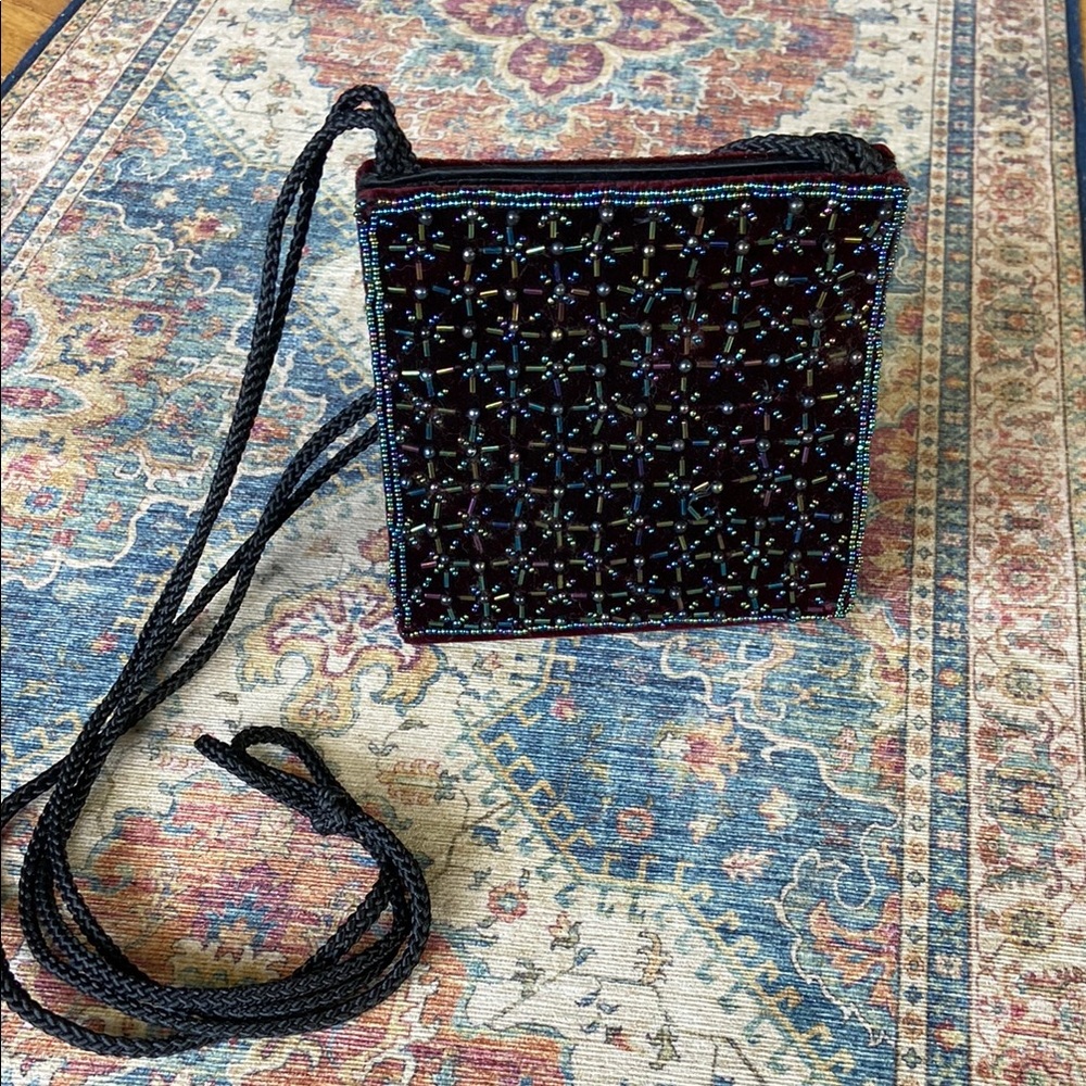 Vintage DeLill Velvet Evening bag with metallic bead detail
